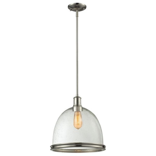 Z-Lite Mason 1 Light Pendant, Brushed Nickel And Clear Seedy 718P13-BN